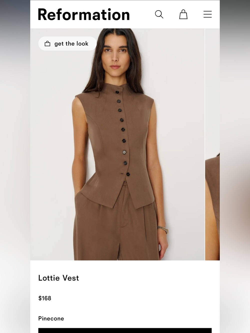 NWT Reformation Lottie Vest in Pinecone Brown size Large